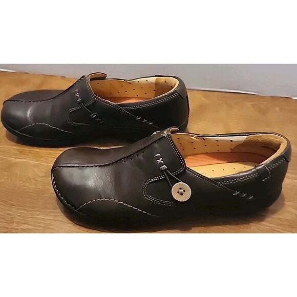 Clarks Womens Shoes Brown Leather Size 8.5 M Slip On Comfort Unstructured Loop - Picture 4 of 11